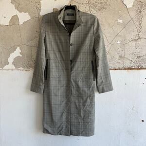 Lord & Taylor Identity Coat Womens 2 Plaid Leather Trim Long Jacket Office Chic
